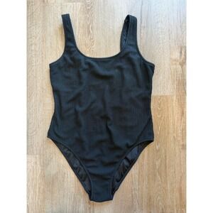 PINK Victoria's Secret Black Ribbed One Piece Swimsuit Womens Size XL
